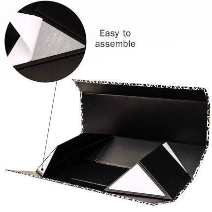 13" x 3.7" x 3.7" Glitter Leopard Collapsible Magnetic Wine Gift Box - 2 Pcs Tissue Paper LaRibbons and Crafts