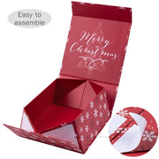 8" x 8" x 4" Collapsable Holiday Gift Box w/ 2-pcs White Tissue Paper & Magnetic Square Flap Lid | Red Snowflake
