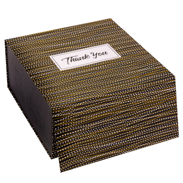 8" x 8" x 4" Black and Gold Stripes Collapsible Magnetic Gift Box - 2 Pcs Tissue Paper