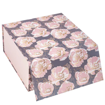 8" x 8" x 4" Collapsible Gift Box w/ 2-pcs White Tissue Paper & Magnetic Square Flap Lid | Elegant Floral LaRibbons and Crafts