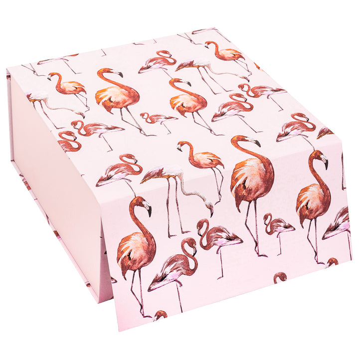 8" x 8" x 4"  Flamingo Collapsible Magnetic Gift Box - 2 Pcs Tissue Paper