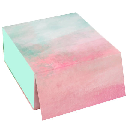 8" x 8" x 4" Gradient Color Collapsible Magnetic Gift Box - 2 Pcs Tissue Paper LaRibbons and Crafts