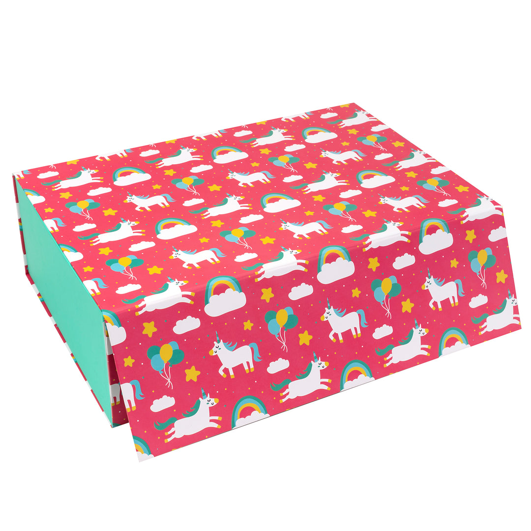 14" x 9" x 4.3"  Rainbow Pony Collapsible Magnetic Gift Box - 2 Pcs Tissue Paper