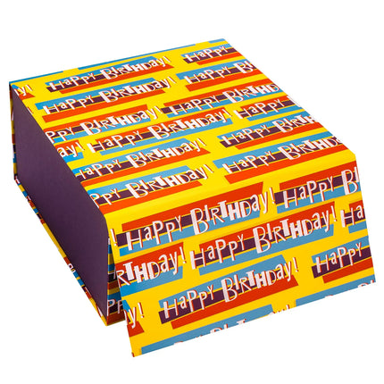8" x 8" x 4" Colorful Happy Birthday Collapsible Magnetic Gift Box - 2 Pcs Tissue Paper LaRibbons and Crafts