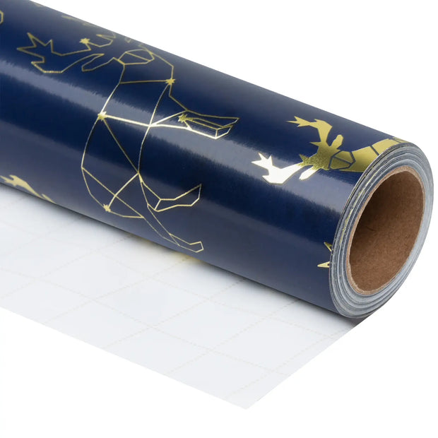 Christmas Wrapping Paper Roll - Gold Reindeer Constellations