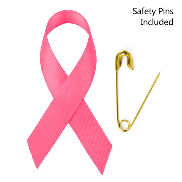 Satin Awareness Ribbons Hot Pink - Bag of 200 Ribbons & Safety Pins
