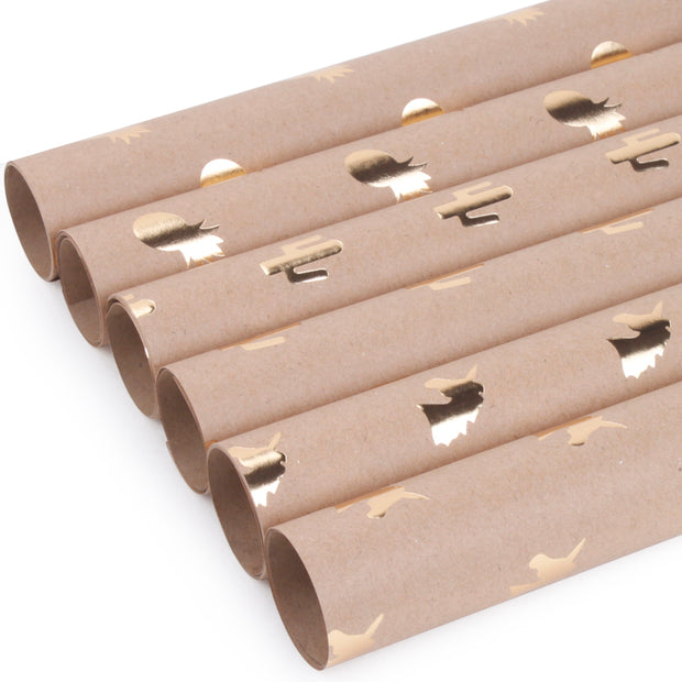 Brown kraft gold foil printed wrapping paper rolls