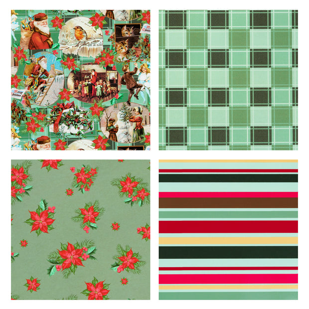 30" x 10' Wrapping Paper Bundle (4-pack) | Traditional Green Printed