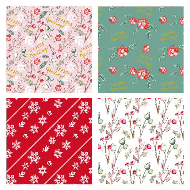 30" x 10' Wrapping Paper Bundle (4-pack) | Holiday Floral Pink/Red/White