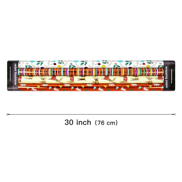 30" x 10' Wrapping Paper Bundle (4-pack) | Holiday Fiesta Printed