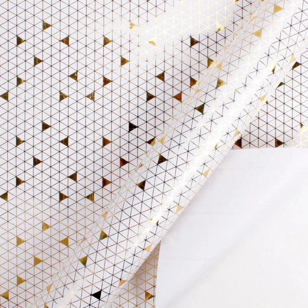 30" x 10' Wrapping Paper White/Gold Foil Triangles