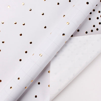 30" x 10' Wrapping Paper | White/Gold Confetti Dots