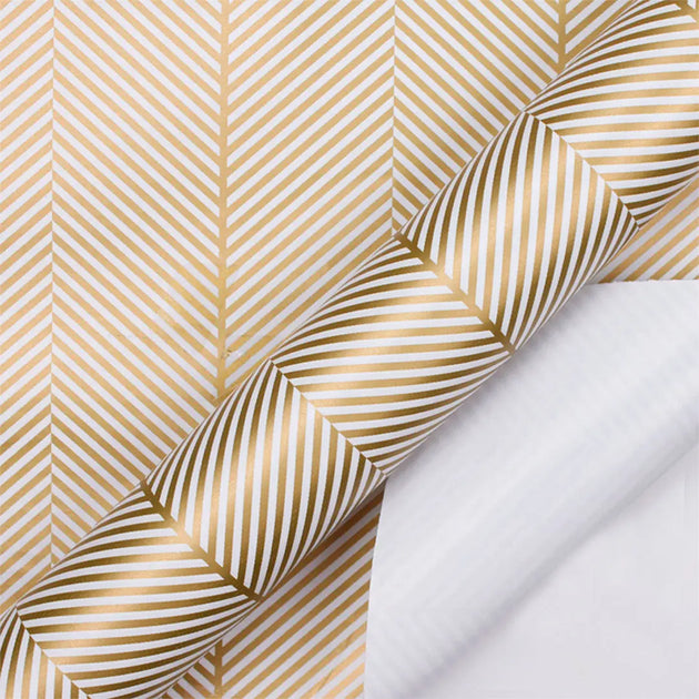 30" x 10' Wrapping Paper White/Gold Herringbone