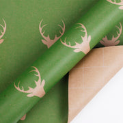Green and beige reindeer kraft gift wrapping paper roll