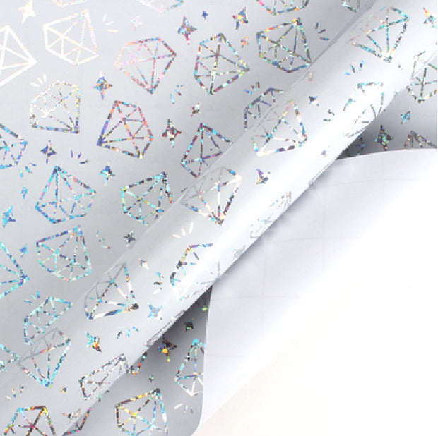 White and silver metallic foil diamond printed wrapping paper roll
