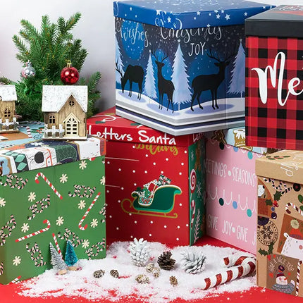 9" x 9" x 9" Collapsable Holiday Gift Box w/ 2-pcs White Tissue Paper & Removable Lid | "Christmas Ornaments" Pink/Blue LaRibbons and Crafts