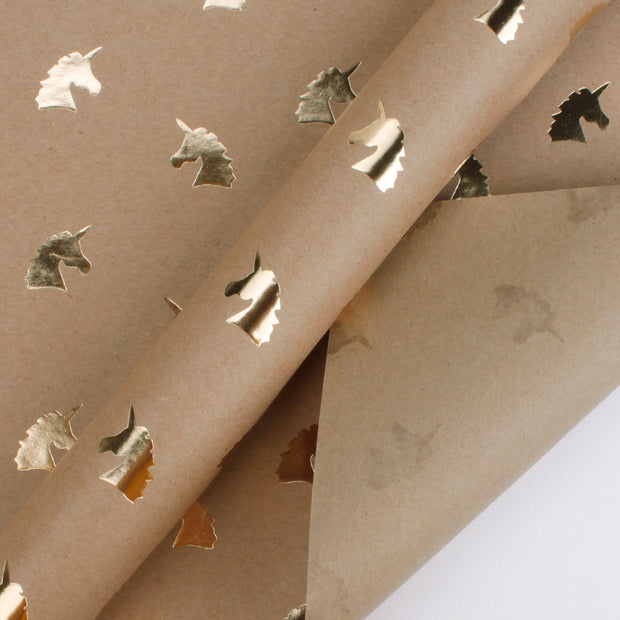 Brown kraft gold foil unicorn printed wrapping paper roll