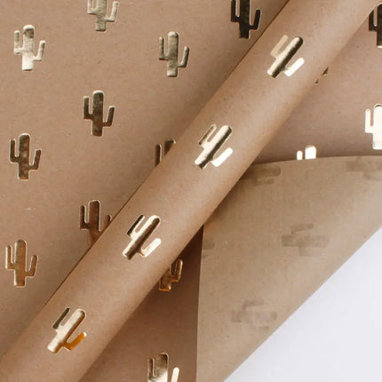 Brown kraft gold foil cactus printed wrapping paper roll