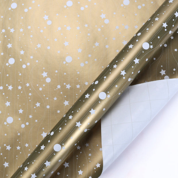 White and gold metallic space theme wrapping paper roll