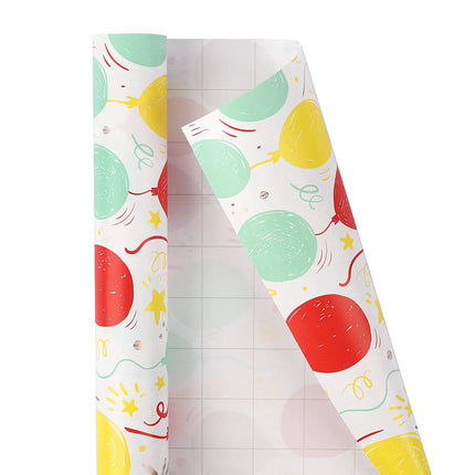 Birthday Mini Wrapping Paper 3 Roll Bundle - Happy Birthday/Diagonal Stripe/Balloon Designs - 17" x 120"/Roll (42.3 Sq Ft Total) LaRibbons and Crafts