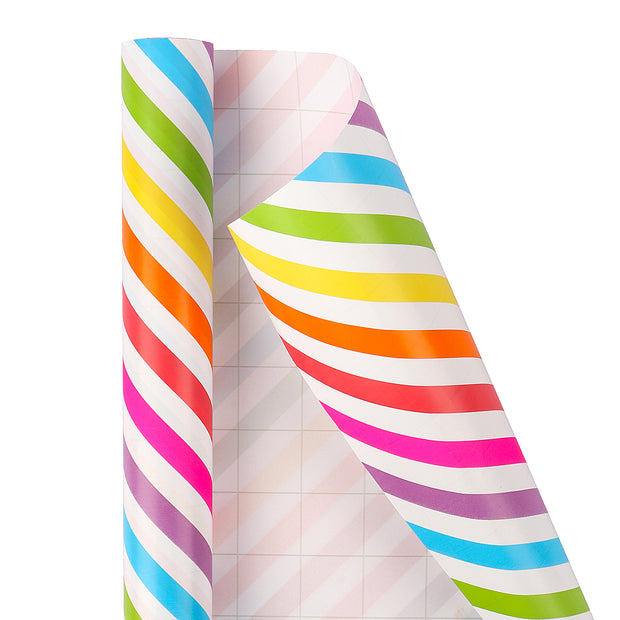 Birthday Mini Wrapping Paper 3 Roll Bundle - Happy Birthday/Diagonal Stripe/Balloon Designs - 17" x 120"/Roll (42.3 Sq Ft Total)