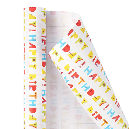 Birthday Mini Wrapping Paper 3 Roll Bundle - Happy Birthday/Diagonal Stripe/Balloon Designs - 17" x 120"/Roll (42.3 Sq Ft Total) LaRibbons and Crafts