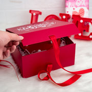 8" x 8" x 4" Collapsable Holiday Gift Box w/ 2-pcs White Tissue Paper & Magnetic Flap Lid | Red Valentines Day
