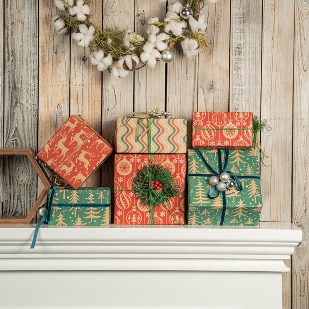 RED HOLIDAY BRICK KRAFT WRAPPING PAPER BUNDLE - 30"W x 10'L / ROLL - 4 ROLL BUNDLE - FREE GROUND SHIPPING