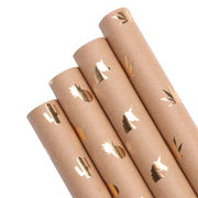 four, gold kraft wrapping paper rolls