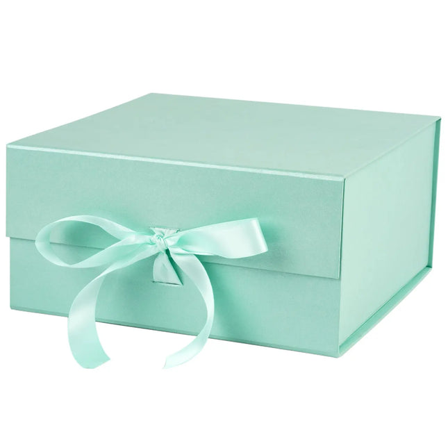 8" x 8" x 4" Collapsible Magnetic Gift Box with a Satin Ribbon- Mint LaRibbons and Crafts