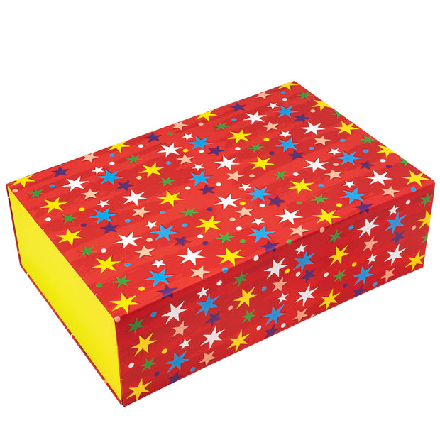 14" x 9" x 4.3" Colorful Stars Collapsible Magnetic Gift Box - 2 Pcs Tissue Paper