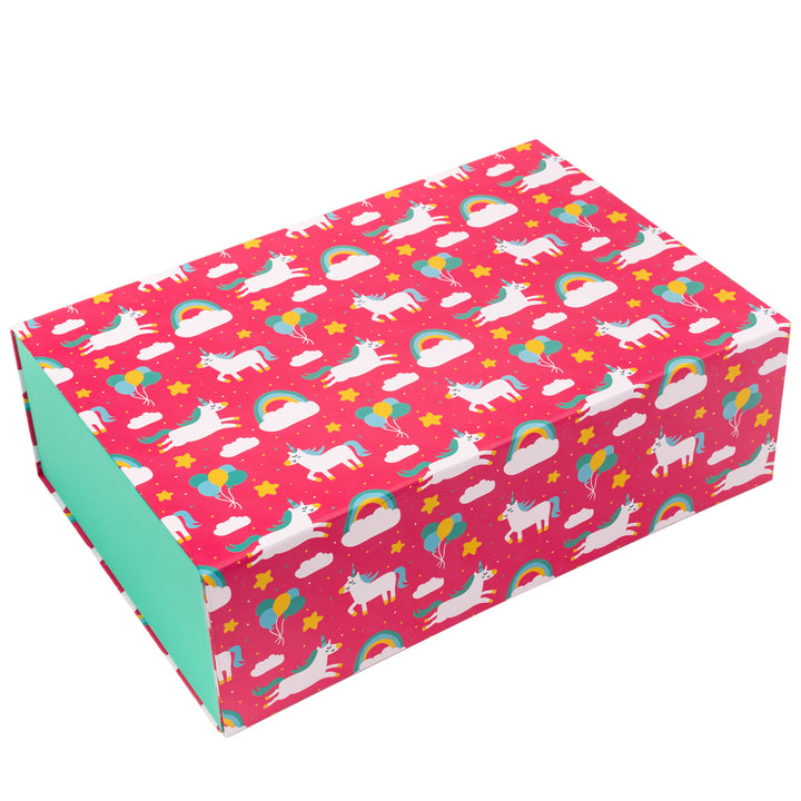 14" x 9" x 4.3"  Rainbow Pony Collapsible Magnetic Gift Box - 2 Pcs Tissue Paper