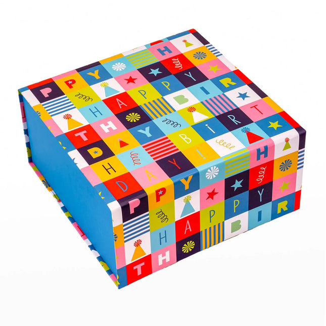 8" x 8" x 4" Irregular Square Color Blocking Collapsible Magnetic Gift Box - 2 Pcs Tissue Paper LaRibbons and Crafts