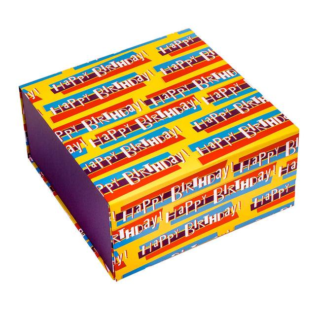 8" x 8" x 4" Colorful Happy Birthday Collapsible Magnetic Gift Box - 2 Pcs Tissue Paper LaRibbons and Crafts