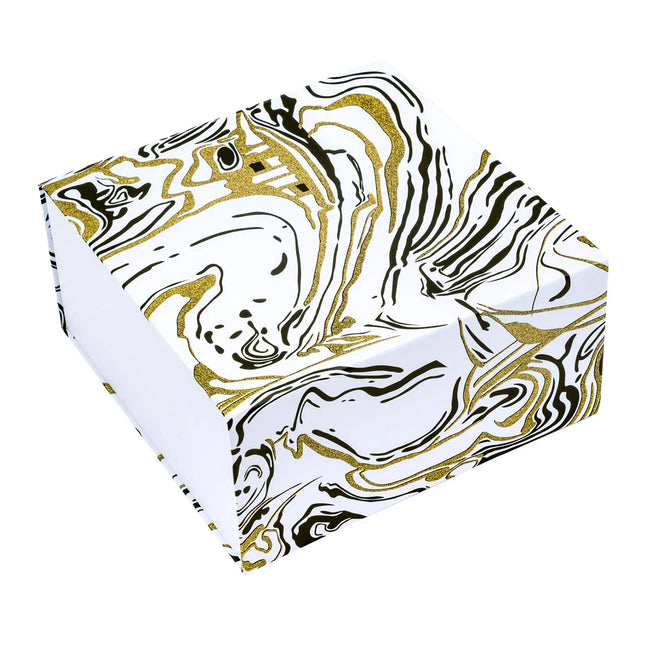 8" x 8" x 4" Collapsible Gift Box w/ 2-pcs White Tissue Paper & Magnetic Square Flap Lid | Glitter Marble LaRibbons and Crafts