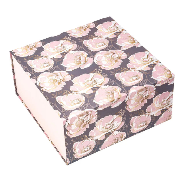8" x 8" x 4" Collapsible Gift Box w/ 2-pcs White Tissue Paper & Magnetic Square Flap Lid | Elegant Floral LaRibbons and Crafts