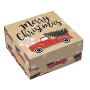 8" x 8" x 4" Red Truck with Christmas Tree Christmas Gift Box with Lid and 2 Pcs Tissue Paper