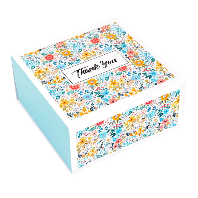 8" x 8" x 4" Yellow Floral Collapsible Magnetic Gift Box - 2 Pcs Tissue Paper LaRibbons and Crafts