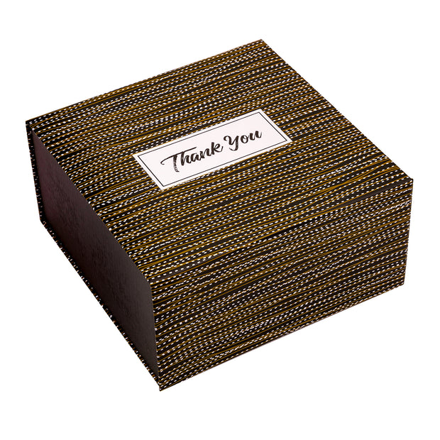 8" x 8" x 4" Black and Gold Stripes Collapsible Magnetic Gift Box - 2 Pcs Tissue Paper