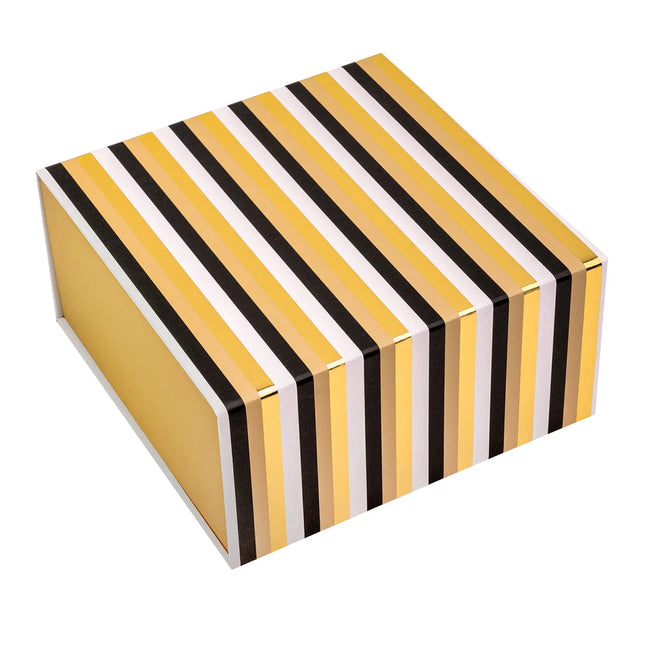 8" x 8" x 4" Classic Stripes Collapsible Magnetic Gift Box - 2 Pcs Tissue Paper LaRibbons and Crafts