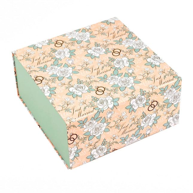 8" x 8" x 4" Collapsable Gift Box w/ 2-pcs White Tissue Paper & Magnetic Square Flap Lid | Wedding Rings LaRibbons and Crafts