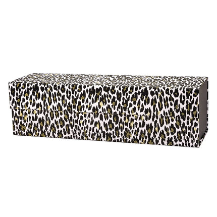 13" x 3.7" x 3.7" Glitter Leopard Collapsible Magnetic Wine Gift Box - 2 Pcs Tissue Paper LaRibbons and Crafts