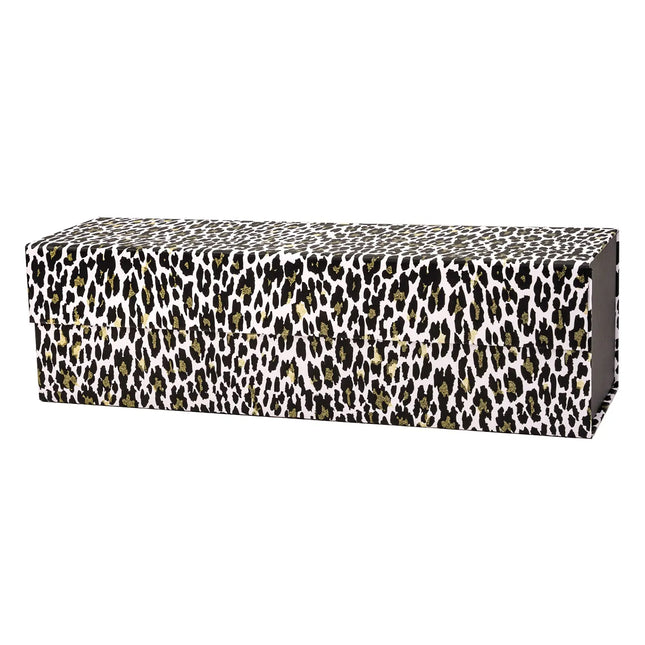 13" x 3.7" x 3.7" Glitter Leopard Collapsible Magnetic Wine Gift Box - 2 Pcs Tissue Paper LaRibbons and Crafts