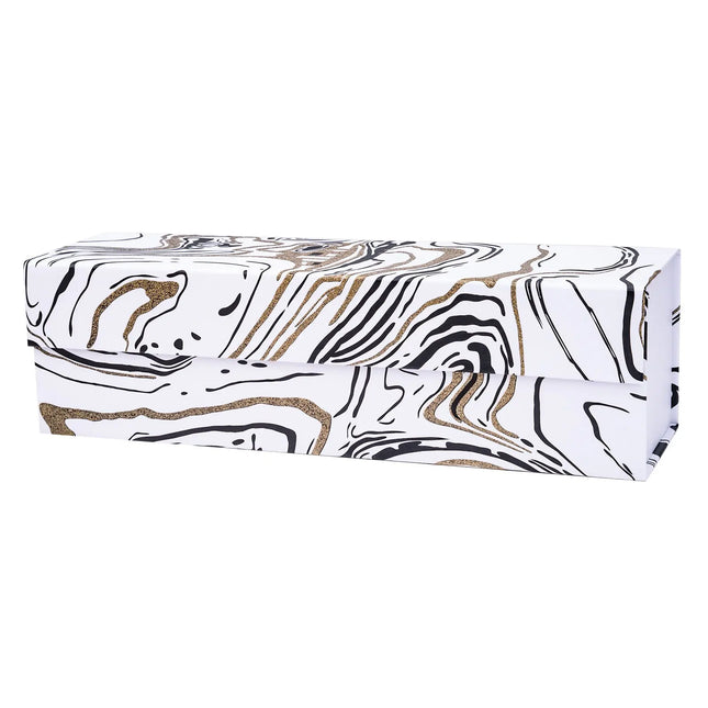 13" x 3.7" x 3.7" Collapsible Gift Box & Magnetic Square Flap Lid | Glitter Marble LaRibbons and Crafts