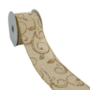 2 1/2" Wired Scroll Ribbon Natural/Gold 10 Yards