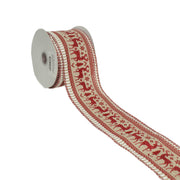 2 1/2" Wired Ribbon | "Reindeer" Natural/Red | 10 Yard Roll