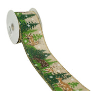 2 1/2" Wired Ribbon | "Reindeer Tree" - Natural/Green | 10 Yard Roll