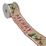 2 1/2" Wired Ribbon | "Merry Christmas" Natural/Red | 10 Yard Roll