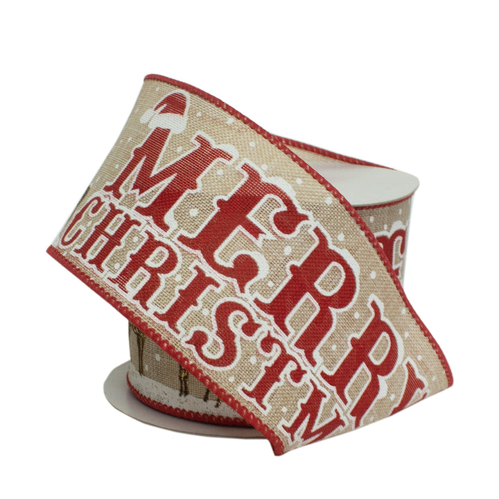 2 1/2" Wired Ribbon | "Merry Christmas" Natural/Red | 10 Yard Roll