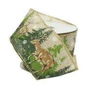 2 1/2" Wired Ribbon | "Reindeer Tree" - Natural/Green | 10 Yard Roll